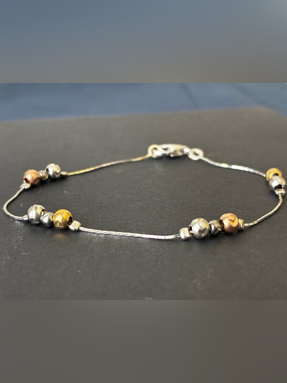 Sterling Silver Beaded Women's Bracelet in Metallic and Gold Tones 7.5”